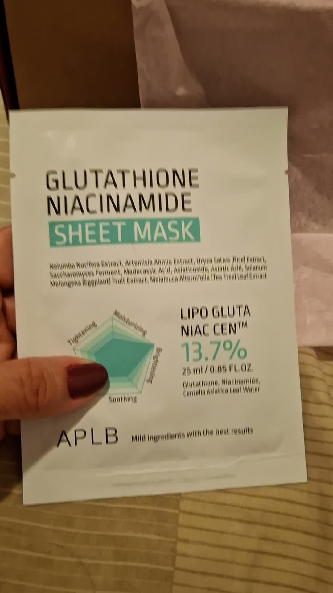 glutathione niacinamide sheet mask aplb puffiness